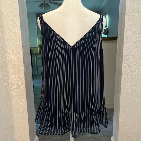 Chico’s Tank Top Size 1 Striped Pleated Lace Detail​​ - Picture 8 of 9